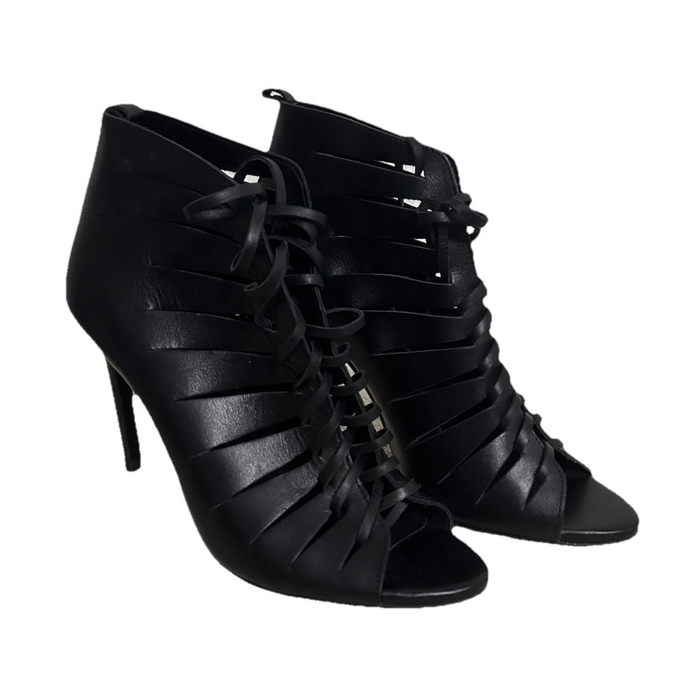 ZARA LEATHER Lace-Up Peep-Toe Stiletto Heel Elegant Style Bootie EU 40 Us Size 8